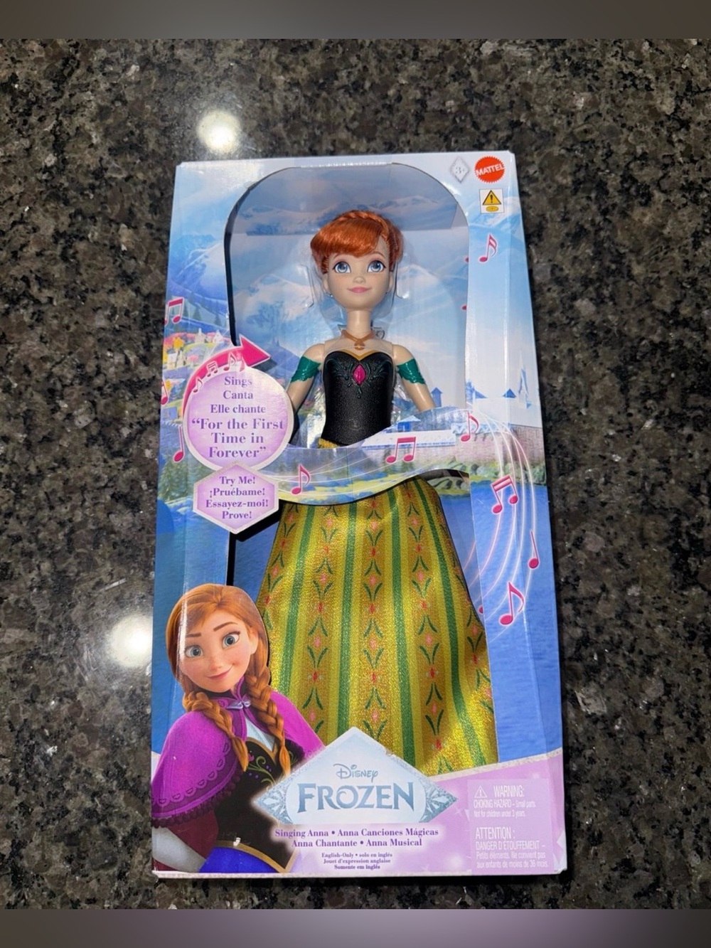 Disney Anna Singing Doll - Green & Black Dress with Gold Accents